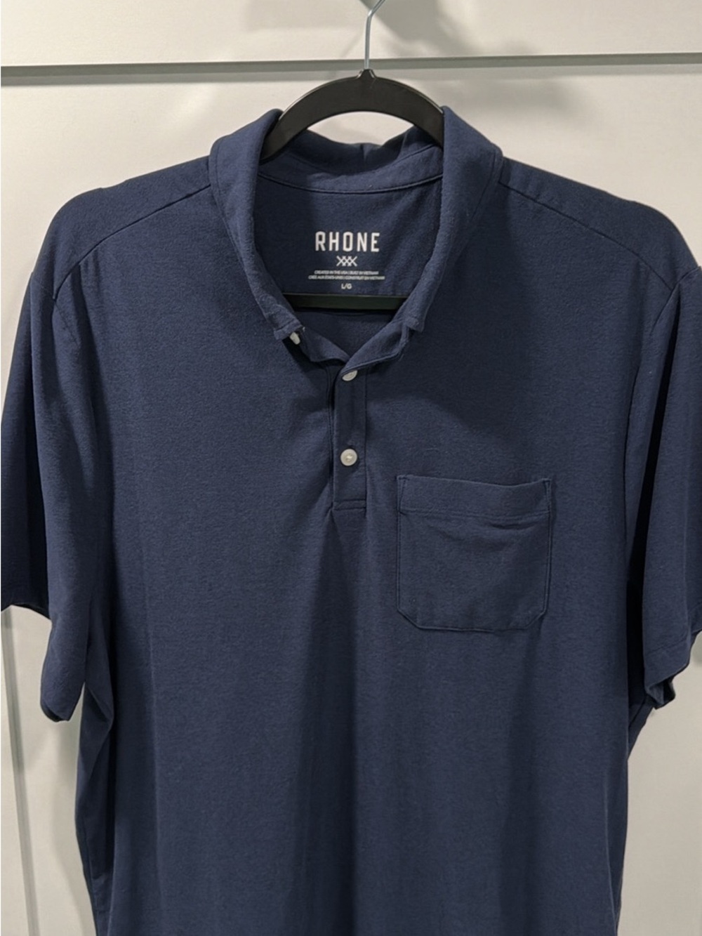 RHONE Navy Short-Sleeve Polo with Chest Pocket